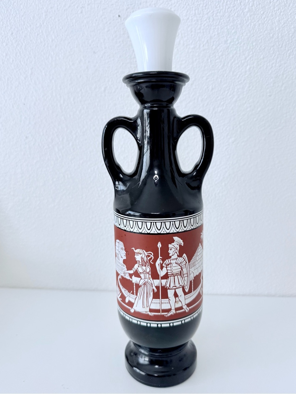 Vintage 1962 Jim Beam Cleopatra Decanter Bottle Egyptian Milk Glass Stopper 13"
